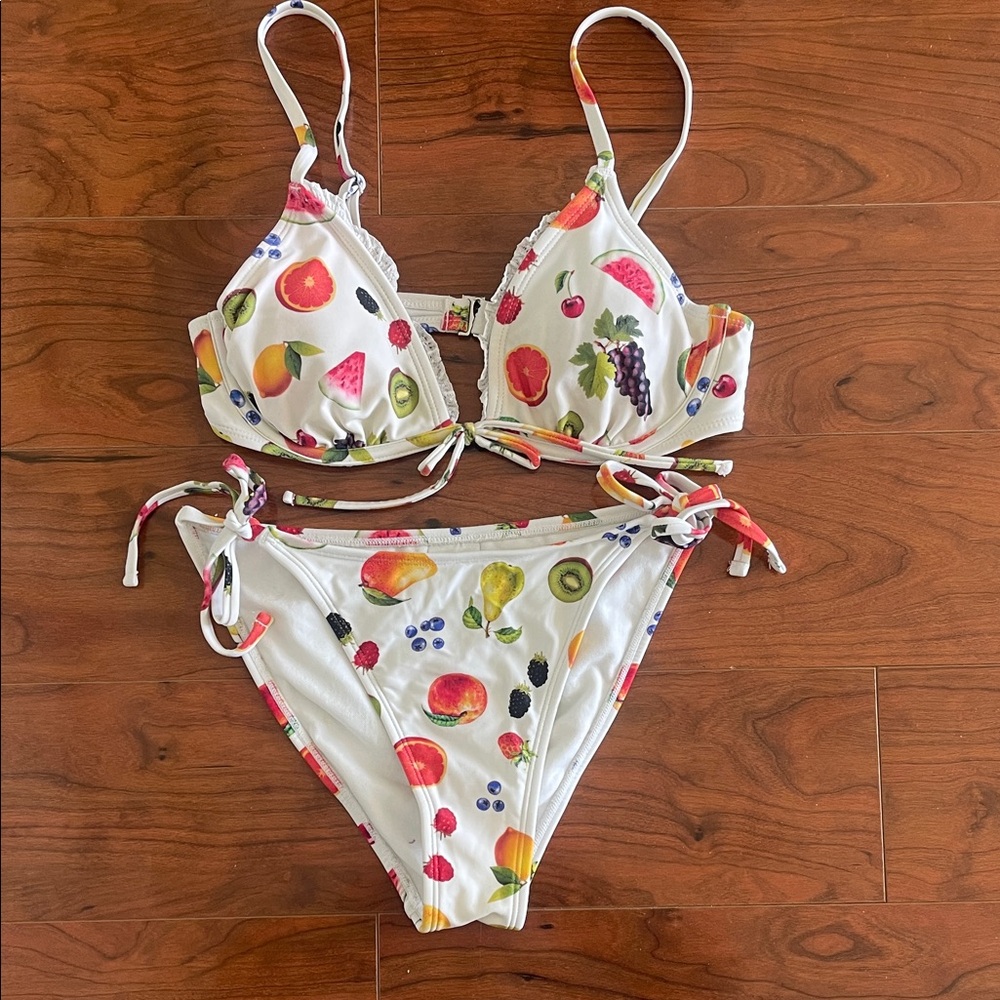 Wild Fable White Fruit Print Tie-Side Bikini